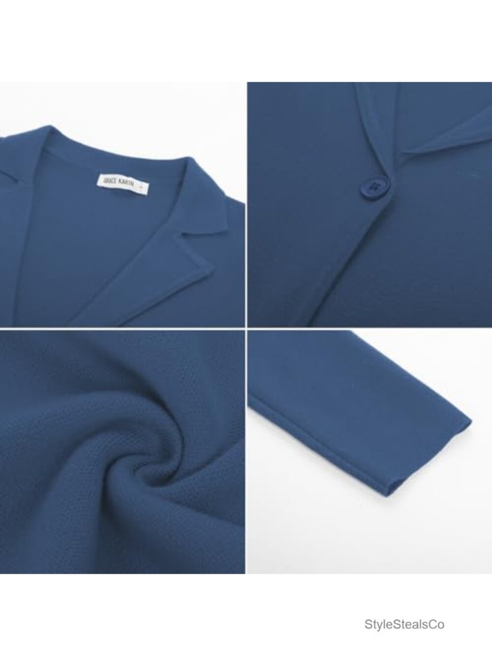 Cropped Knit Blazer Jacket with Notched Collar - Work Wear - Picture 5 of 6